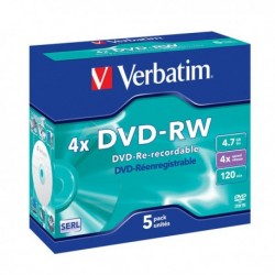 Scatola 5 DVD-RW Jewel Case 4x 4.7 GB 120 Min. Serigrafato VERBATIM 43285.