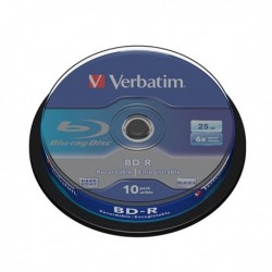 Scatola 10 Blu-Ray BD-R SL 25 GB 6x Spindle Mabl White/Blu VERBATIM