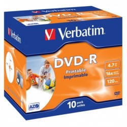 DVD VERBATIM 43521 - DVD-R - 4.7 GB - 16x - Printable - Jewel case - 10 DVD-R