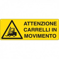 Cartello alluminio 35x12.5 cm. 'Attenzione carrelli in movimento' - cartelli