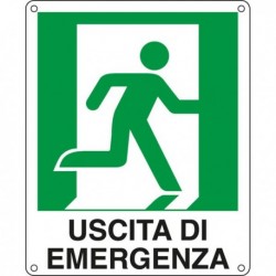 Cartello alluminio 25x31 cm. 'Uscita di Emergenza a dx' - cartelli di sicurezza